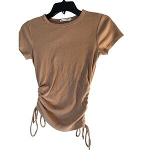 Heart & Hips Girls Top Cinched Tie -Up Sides Ribbed Tan Size S